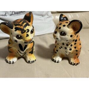 Ceramic Tiger Shafford Mid Century Figurine Wildcat Japan Vintage Lot Of 2